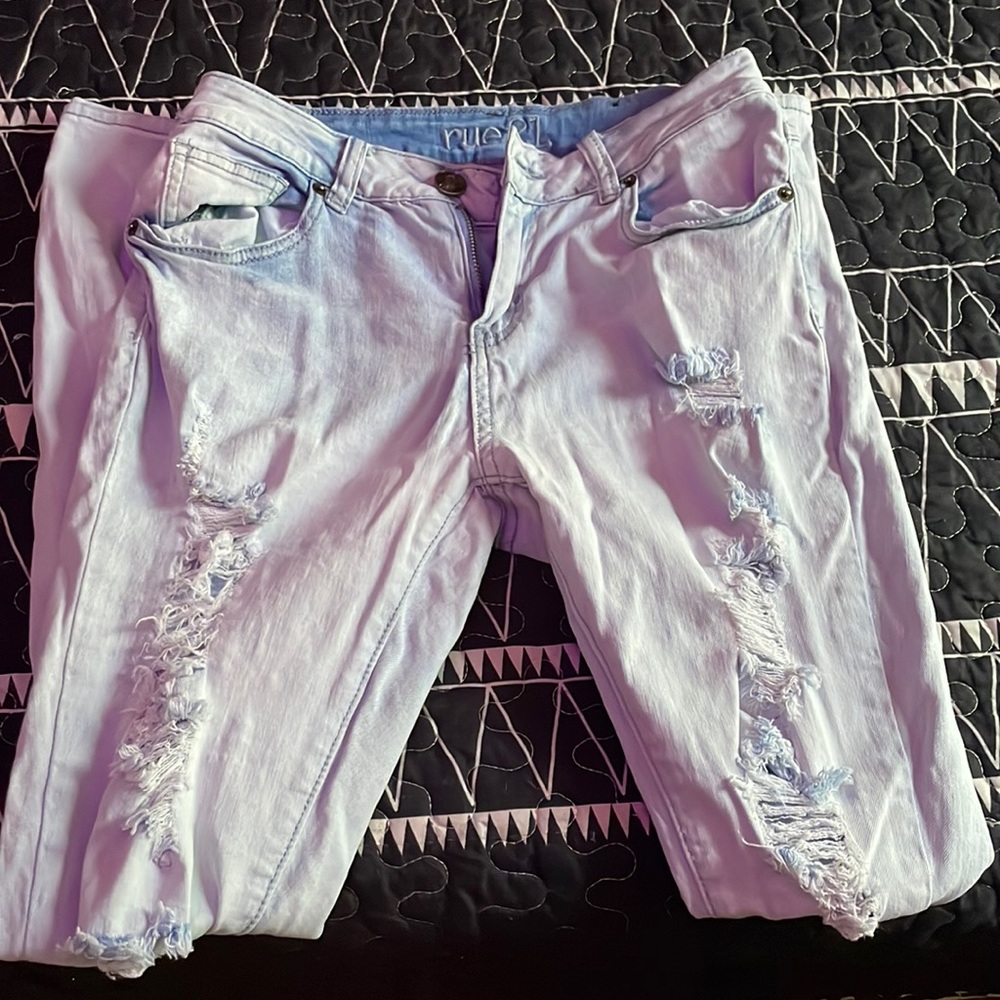 🤍white and blue bleach washed jeggings🩵